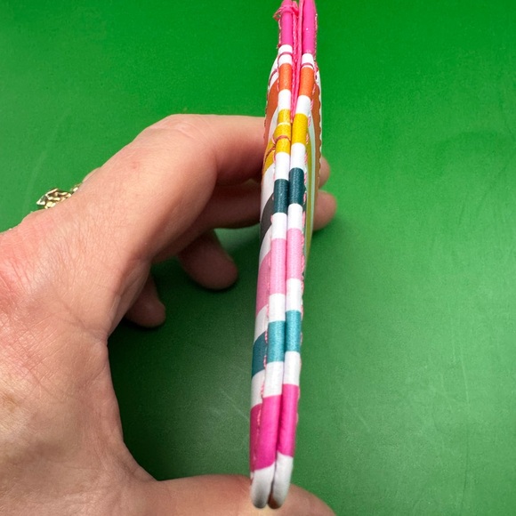 Vinyl Credit Card Wallet - Sketched MultiColors Stripes 3 card Pockets NWT - Picture 5 of 12